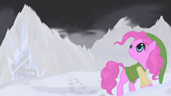 Size: 1280x720 | Tagged: safe, artist:prozenconns, character:pinkie pie, clothing, crossover, female, snow, solo, the legend of zelda