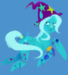Size: 1228x1367 | Tagged: safe, artist:do-it-emily, character:trixie, species:pony, species:unicorn, blue background, clothing, female, hat, mare, simple background, solo, trixie's hat