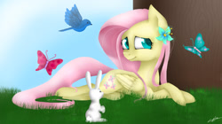 Size: 1930x1080 | Tagged: safe, artist:emalajiss36, character:angel bunny, character:fluttershy, species:bird, female, solo