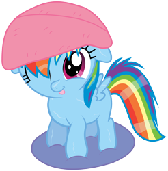 Size: 6000x6089 | Tagged: safe, artist:chubble-munch, character:rainbow dash, absurd resolution, cute, dashabetes, dawwww, female, filly, filly rainbow dash, simple background, smiling, solo, tongue out, towel, towel on head, transparent background, vector