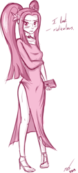 Size: 564x1250 | Tagged: safe, artist:newbluud, character:aria blaze, my little pony:equestria girls, 30 minute art challenge, clothing, dress, female, high heels, looking at you, solo