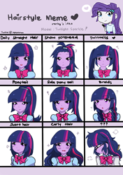 Size: 634x900 | Tagged: safe, artist:ayachiichan, character:rarity, character:twilight sparkle, character:twilight sparkle (alicorn), character:twilight sparkle (scitwi), species:alicorn, species:eqg human, my little pony:equestria girls, alternate hairstyle, hair style meme, meme