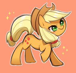 Size: 500x480 | Tagged: safe, artist:puchiko, character:applejack, species:earth pony, species:pony, cute, female, jackabetes, mare, pixiv, red background, simple background, solo