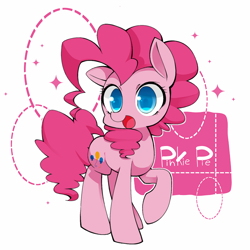 Size: 750x750 | Tagged: safe, artist:katuhira_rinmi, character:pinkie pie, species:earth pony, species:pony, abstract background, colored pupils, cute, diapinkes, female, mare, open mouth, solo