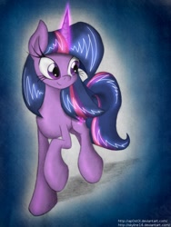 Size: 768x1024 | Tagged: safe, artist:ap0st0l, artist:skyline14, character:twilight sparkle, character:twilight sparkle (unicorn), species:pony, species:unicorn, blue background, female, smiling, solo