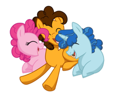 Size: 979x816 | Tagged: safe, artist:guzzlord, artist:sugarfate, character:cheese sandwich, character:party favor, character:pinkie pie, species:earth pony, species:pony, species:unicorn, ship:cheesepie, ship:partypie, bisexual, cheesefavor, cuddling, cute, diacheeses, diapinkes, eyes closed, favorbetes, female, gay, male, ot3, party pony, party trio, partycheesepie, pinkie pie gets all the stallions, polyamory, prone, shipping, simple background, snuggling, straight, transparent background