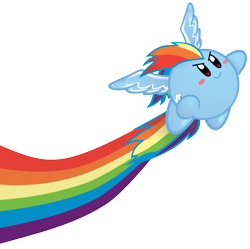 Size: 652x650 | Tagged: safe, artist:jrk08004, character:rainbow dash, crossover, female, flying, kirby, kirby (character), kirby dash, kirbyfied, rainbow trail, solo, species swap