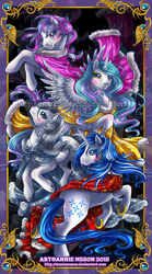 Size: 600x1081 | Tagged: safe, artist:anniemsson, character:majesty, character:princess celestia, g1, g2, g3, female, princess silver swirl, royalette, square crossover