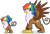 Size: 1024x695 | Tagged: safe, artist:pandamoniyum, character:gilda, character:rainbow dash, oc, oc only, oc:rainbow feather, parent:gilda, parent:rainbow dash, parents:gildash, species:griffon, ship:gildash, blushing, cute, cutie mark, eyes closed, female, interspecies offspring, lesbian, looking at you, magical lesbian spawn, offspring, older, open mouth, raised hoof, shipping, smiling, spread wings, wings, younger