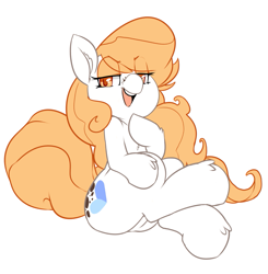 Size: 991x1012 | Tagged: safe, artist:paperclip, oc, oc only, oc:sugarbeat, chest fluff, cutie mark, dat mane, ear fluff, looking at you, open mouth, simple background, sitting, smiling, smug, solo, white background