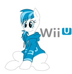 Size: 2700x2806 | Tagged: safe, artist:the barbaric brony, edit, species:pony, blue, clothing, console, cozy, female, gamer, gaming, hoodie, logo, mare, pullover, recolor, snug, solo, sweater, video game, white, wii, wii pony, wii u