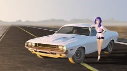 Size: 2480x1395 | Tagged: safe, artist:mozgan, character:rarity, species:human, car, desert, dodge (car), dodge challenger, female, highway, humanized, solo, vanishing point