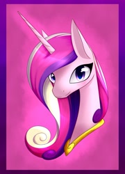Size: 759x1052 | Tagged: safe, artist:alphaaquilae, artist:theemeraldthunder, character:princess cadance, species:alicorn, species:pony, beautiful, bust, female, looking at you, mare, pink background, portrait, redraw, simple background, smiling, solo