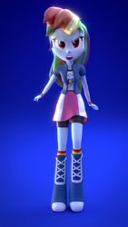 Size: 1080x1920 | Tagged: safe, artist:creatorofpony, artist:rjrgmc28, character:rainbow dash, my little pony:equestria girls, 3d, 3d model, angry, blender, boots, clothing, open mouth, skirt