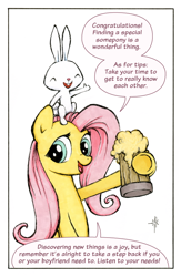 Size: 574x882 | Tagged: safe, artist:halfsparkle, character:angel bunny, character:fluttershy, ask sex-positive fluttershy, cider, public service announcement