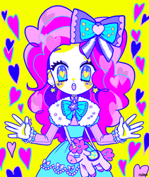 Size: 800x946 | Tagged: dead source, safe, artist:area, part of a set, character:pinkie pie, species:human, female, heart, heart eyes, humanized, lolita fashion, pixiv, plushie, sweet lolita, wingding eyes