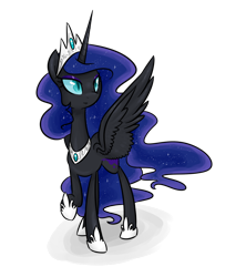 Size: 800x900 | Tagged: safe, artist:theluckyangel, character:nightmare moon, character:princess luna, female, raised hoof, simple background, solo, spread wings, transparent background, tumblr:ask queen moon, wings