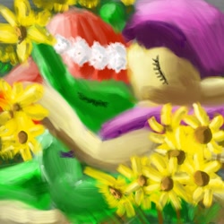 Size: 894x894 | Tagged: safe, artist:billyggruff, character:fluttershy, character:tree hugger, ship:flutterhugger, episode:make new friends but keep discord, g4, my little pony: friendship is magic, female, lesbian, shipping, sunflower