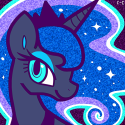 Size: 375x375 | Tagged: safe, artist:crayon-chewer, character:princess luna, species:alicorn, species:pony, bust, female, looking at you, mare, portrait, profile, solo