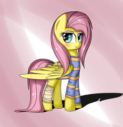 Size: 1000x1024 | Tagged: safe, artist:shan3ng, character:fluttershy, clothing, female, leg wraps, long sleeves, rebel, shirt, solo, tail wrap