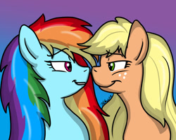 Size: 1000x800 | Tagged: safe, artist:the_gneech, character:applejack, character:rainbow dash, ship:appledash, female, gradient background, lesbian, shipping