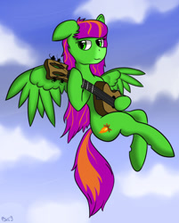 Size: 724x900 | Tagged: safe, artist:bis'9, oc, oc only, species:pegasus, species:pony, flying, guitar, playing, solo