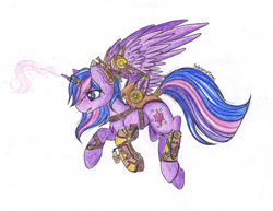 Size: 2740x2120 | Tagged: safe, artist:schizoidtomii, character:twilight sparkle, character:twilight sparkle (alicorn), species:alicorn, species:pony, female, mare, mecha, solo, steampunk, traditional art, wings