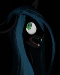 Size: 800x1000 | Tagged: safe, artist:vannamelon, character:queen chrysalis, species:changeling, black background, bust, changeling queen, fangs, female, looking back, open mouth, sharp teeth, simple background, solo, teeth