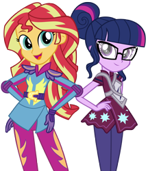 Size: 4323x5000 | Tagged: safe, artist:pinkiespartygirl, character:sunset shimmer, character:twilight sparkle, character:twilight sparkle (scitwi), species:eqg human, ship:scitwishimmer, ship:sunsetsparkle, equestria girls:friendship games, g4, my little pony: equestria girls, my little pony:equestria girls, absurd resolution, female, lesbian, looking at you, shipping, simple background, transparent background, vector