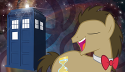 Size: 1366x786 | Tagged: safe, artist:oemilythepenguino, character:doctor whooves, character:time turner, species:earth pony, species:pony, bow tie, male, stallion, tardis, vector, wallpaper