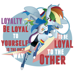 Size: 900x900 | Tagged: safe, artist:lima-hibiki, character:rainbow dash, species:pegasus, species:pony, my little pony:equestria girls, element of loyalty, female, loyalty, quote, solo