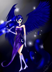 Size: 2550x3510 | Tagged: safe, artist:noideasfornicknames, character:princess luna, boots, clothing, evening gloves, female, high res, horned humanization, humanized, skinny, solo, winged humanization