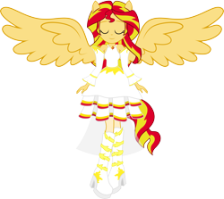 Size: 11084x9888 | Tagged: dead source, safe, artist:birdalliance, character:daydream shimmer, character:sunset shimmer, episode:my past is not today, g4, my little pony: equestria girls, my little pony:equestria girls, absurd resolution, angel, beautiful, clothing, daydream shimmer, dress, female, high heel boots, hilarious in hindsight, ponied up, simple background, solo, sunset shimmer is god, transparent background, vector, winged humanization, wings