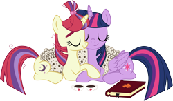 Size: 6564x3867 | Tagged: safe, artist:lunarina, character:moondancer, character:twilight sparkle, character:twilight sparkle (alicorn), species:alicorn, species:pony, ship:twidancer, blanket, female, lesbian, mare, shipping, simple background, transparent background, vector
