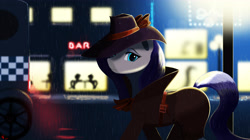 Size: 5000x2800 | Tagged: safe, artist:warfost, character:rarity, episode:rarity investigates, g4, my little pony: friendship is magic, detective, detective rarity, female, rain, solo, that was fast