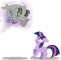 Size: 900x892 | Tagged: safe, artist:seaandsunshine, character:smarty pants, character:twilight sparkle, character:twilight sparkle (unicorn), species:pony, species:unicorn, banette, crossover, duo, female, mare, pokémon, raised hoof, scared, simple background, transparent background, vector