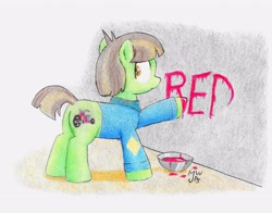 Size: 3756x2952 | Tagged: safe, artist:philo5, episode:make new friends but keep discord, g4, my little pony: friendship is magic, danny torrance, danny trottance, ponified, redrum, the shining, traditional art