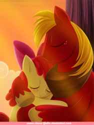 Size: 672x893 | Tagged: safe, artist:ilianagatto, character:apple bloom, character:big mcintosh, species:earth pony, species:pony, episode:brotherhooves social, g4, my little pony: friendship is magic, brother and sister, equestria's best big brother, hug, male, scene interpretation, stallion