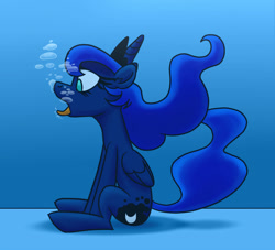 Size: 1200x1090 | Tagged: safe, artist:uwdr-64, character:princess luna, species:alicorn, species:pony, bubble, female, mare, sitting, solo, swimming pool, tongue out, underwater