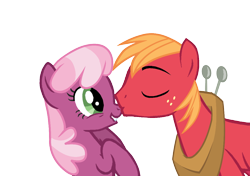 Size: 1024x721 | Tagged: safe, artist:nejcrozi, base used, character:big mcintosh, character:cheerilee, species:earth pony, species:pony, ship:cheerimac, big macintosh's yoke, cheeribetes, cute, eyes closed, kissing, lip bite, macabetes, male, shipping, simple background, stallion, straight, transparent background