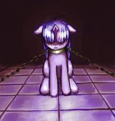 Size: 320x338 | Tagged: safe, artist:lurarin, character:twilight sparkle, character:twilight sparkle (unicorn), species:pony, species:unicorn, bondage, chains, collar, female, mare, sitting, solo, unsexy bondage