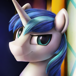 Size: 1000x1000 | Tagged: safe, artist:chryseum, character:shining armor, species:pony, species:unicorn, cute, detailed, dreamworks face, looking at you, male, sexy armor, smiling, smirk, smug, solo, stallion