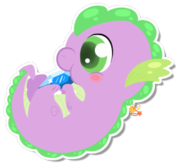 Size: 718x668 | Tagged: safe, artist:mochi--pon, character:spike, species:dragon, baby, baby dragon, baby spike, blushing, cute, gem, green eyes, hnnng, male, newborn, nibbling, nom, signature, solo, spikabetes, weapons-grade cute, younger