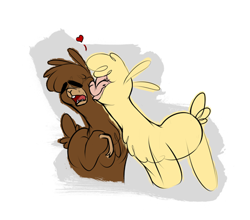 Size: 480x422 | Tagged: safe, artist:nappyrat, community related, character:paprika paca, species:alpaca, them's fightin' herds, adobo, do not want, kiss on the cheek, kissing, official art, that alpaca sure does love kisses