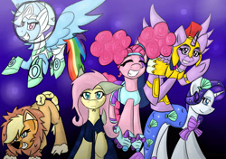 Size: 3400x2400 | Tagged: safe, artist:blairchan231, character:applejack, character:flutterbat, character:fluttershy, character:pinkie pie, character:rainbow dash, character:rarity, character:twilight sparkle, character:twilight sparkle (alicorn), species:alicorn, species:bat pony, species:pony, episode:scare master, g4, my little pony: friendship is magic, applelion, astrodash, astronaut, athena sparkle, big cat, clothing, costume, female, flutterbat costume, lion, mane six, mare, mermaid, mermarity, pinkie puffs
