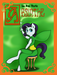 Size: 6000x7800 | Tagged: safe, artist:pinksaphires, character:rarity, species:anthro, species:unguligrade anthro, absinthe, absurd resolution, alcohol, female, solo