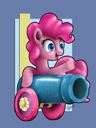 Size: 900x1188 | Tagged: safe, artist:reillyington86, character:pinkie pie, species:earth pony, species:pony, abstract background, colored pupils, female, mare, open mouth, party cannon, solo