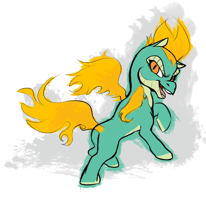 Size: 420x402 | Tagged: safe, artist:nappyrat, community related, official, character:tianhuo, species:longma, them's fightin' herds, animated, blink and you'll miss it, female, fire tail, looking back, mane of fire, open mouth, plot, simple background, solo, younger