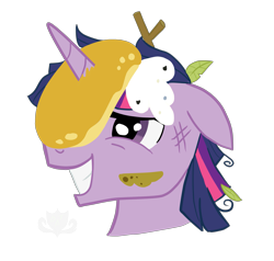 Size: 2507x2383 | Tagged: safe, artist:stagetechyart, character:twilight sparkle, oc:dusk shine, episode:castle sweet castle, g4, my little pony: friendship is magic, floppy ears, food, grin, head, horn impalement, i'm pancake, male, messy, messy mane, pancakes, rule 63, simple background, smiling, solo, squee, transparent background