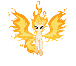 Size: 1550x1350 | Tagged: safe, artist:mangaka-girl, character:twilight sparkle, character:twilight sparkle (alicorn), species:alicorn, species:pony, black background, female, fiery wings, frown, mane of fire, mare, rapidash, rapidash twilight, red eyes, simple background, solo